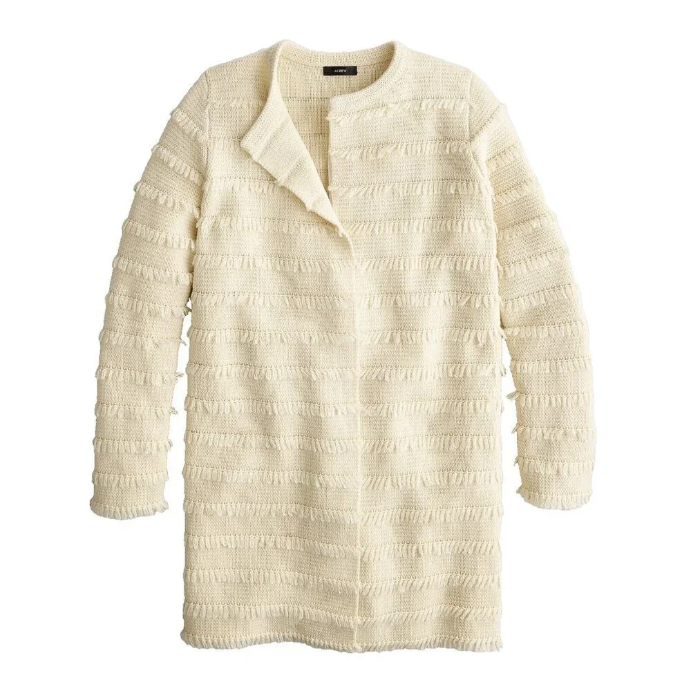 NWT J.Crew Juliette in Muslin Collarless Sweater-blazer with Fringe Stripe XS
